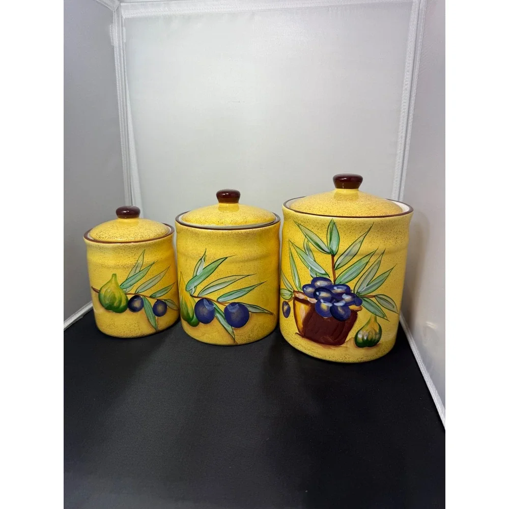 Vintage Italian Style Yellow Cookie Jars‎ Kitchen Storage Canisters Set of 3